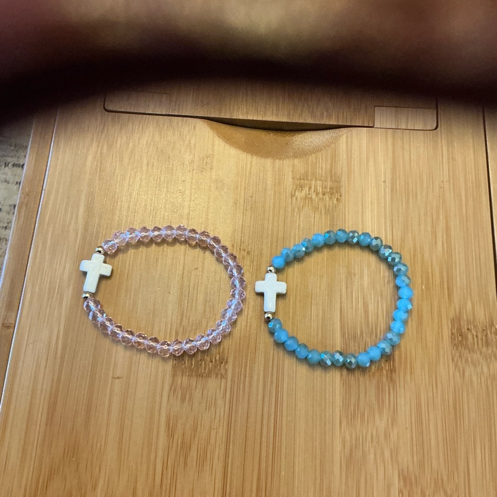Beaded Cross Stretch Bracelets - set of two